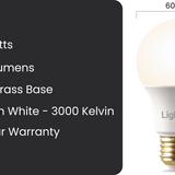 9W (60W Replacement) - A19 Dimmable LED Bulb 3000K